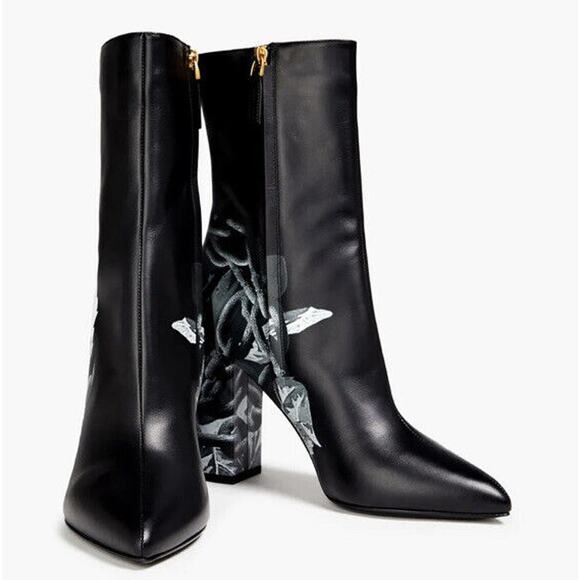 New Valentino Leather Rose Print Boots - Picture 6 of 9